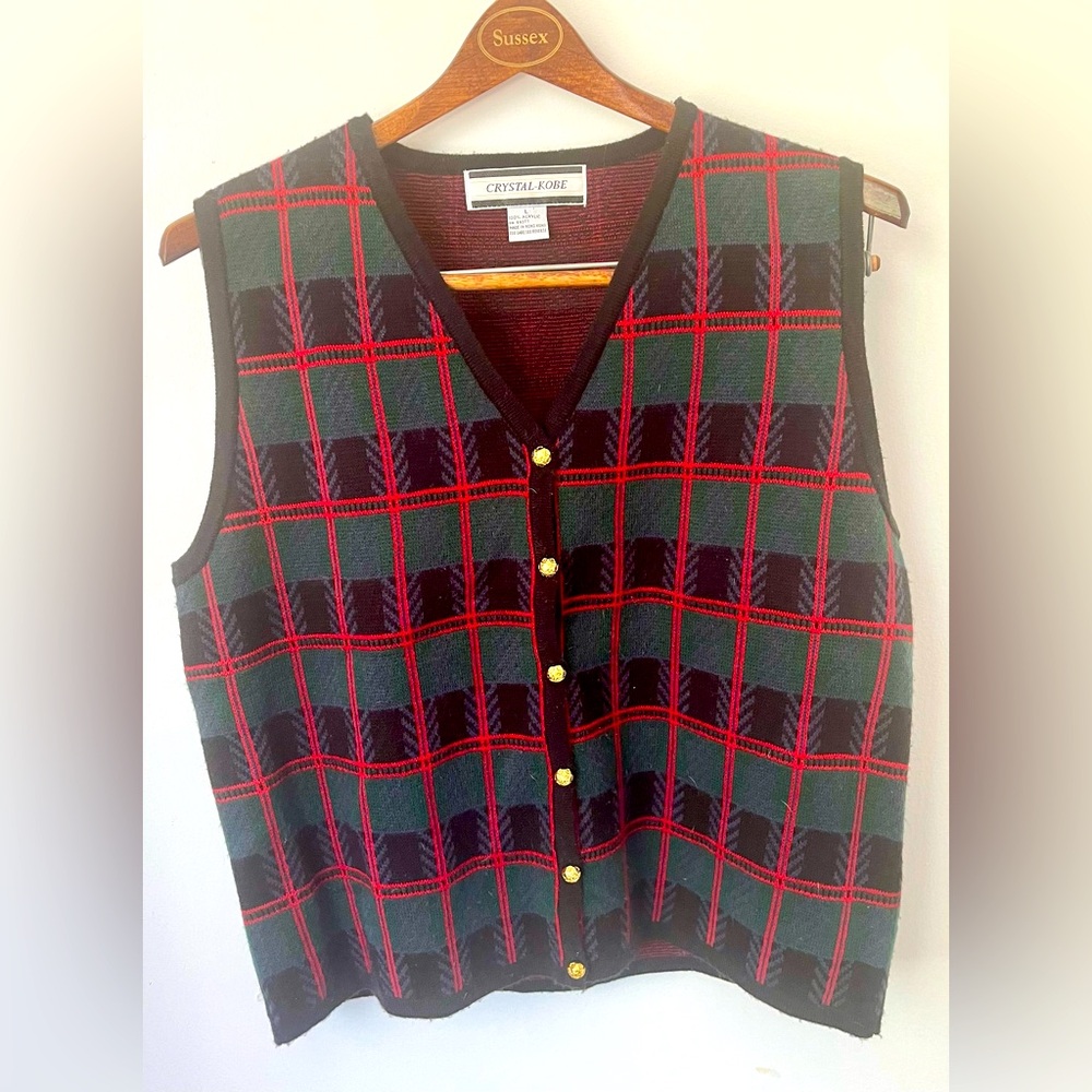 Vintage Crystal Kobe Sweater Vest Button Front Women’s Size Large Preppy